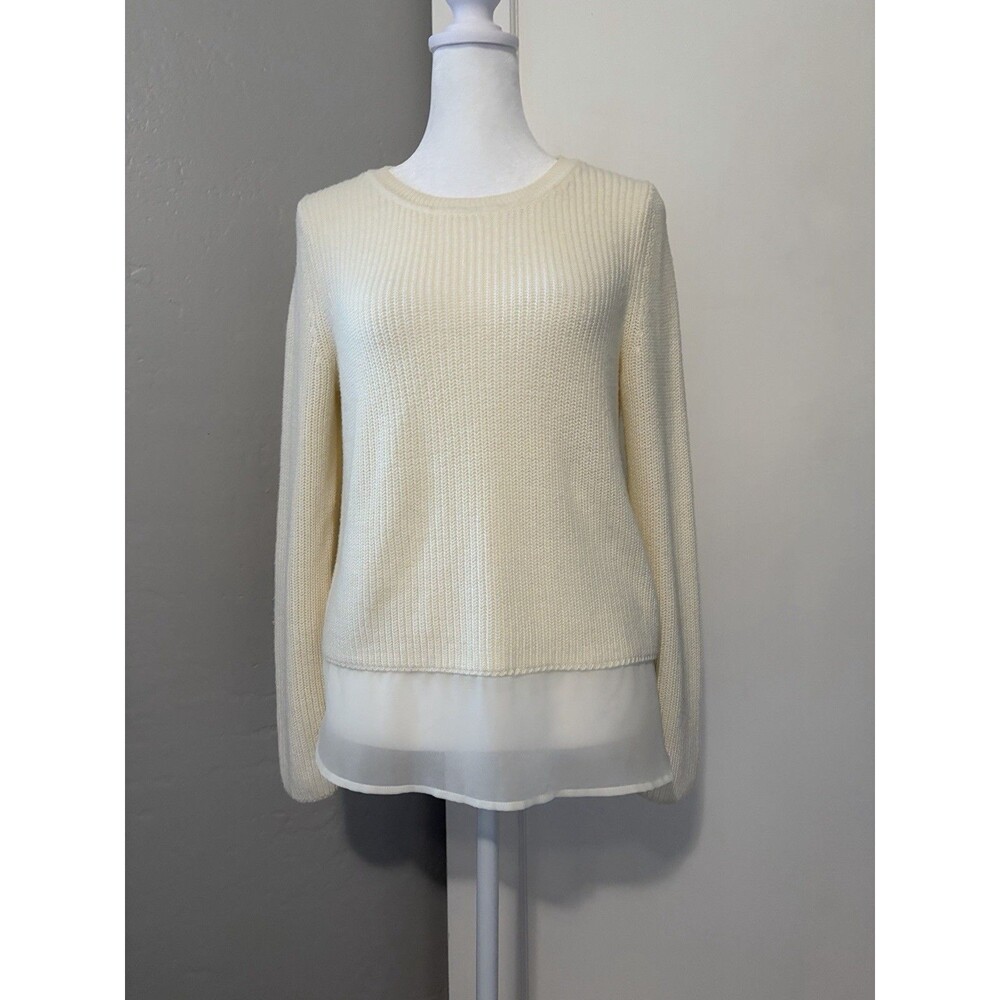 Banana Republic Petite Small Ivory Ribbed Knit Sweater Chiffon Hem Layered Top